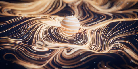 Poster - Outer space planet with wave pattern background, 3d rendering.