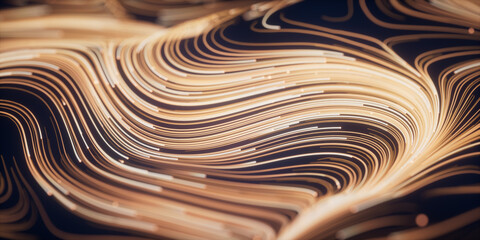 Poster - Wave particles lines with swirling pattern, 3d rendering.