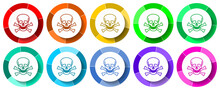 Skull Icon Set, Death Flat Design Vector Illustration In 10 Colors Options For Mobile Applications And Webdesign