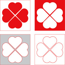 Shamrock Silhouette , Four Leaf Clover Icon. Good Luck Theme Design Element. Simple Geometrical Heart Shape Vector Illustration.