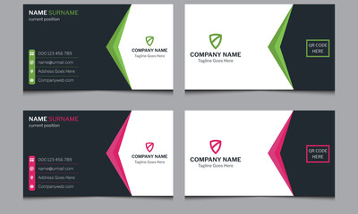 Wall Mural - Simple clean unique horizontal professional abstract minimal company creative corporate elegant business name visiting card design template green and pink color.