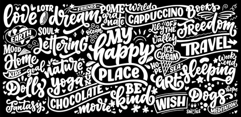 Wall Mural - black and white hand drawn lettering quotes. abstract background pattern. poster and banner design. 