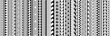 Set Of Vector Ethnic Seamless Pattern. Ornament Bracelet In Maori Tattoo Style. Geometric Border African Style. Vertical Pattern. Design For Home Decor, Wrapping Paper, Fabric, Carpet, Textile, Cover