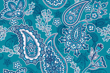 Seamless pattern with paisley and flowers