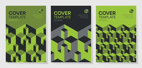 Wall Mural - Set of trendy abstract isometric 3d optical illusion geometric shapes cover design. 