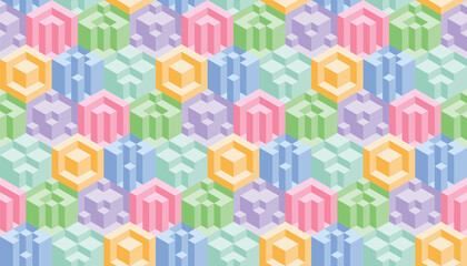 Wall Mural - Abstract colorful 3d geometric seamless pattern. Isometric optical illusion modern background.