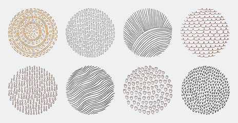 Wall Mural - Set of hand drawn abstract lines and curves patterns. Circle doodle background frame elements.