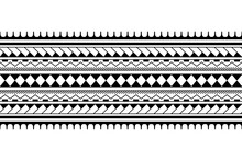 Maori Polynesian Tattoo Bracel Wide. Tribal Sleeve Seamless Pattern Vector. Samoan Border Tattoo Design Fore Arm Or Foot. Armband Tattoo Tribal. Fabric Seamless Ornament Isolated On White Background