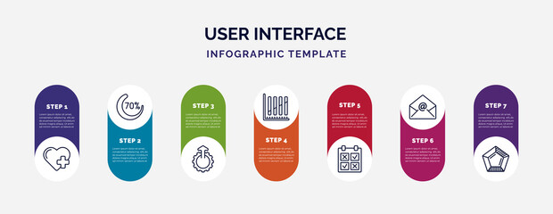Poster - infographic template with icons and 7 options or steps. infographic for user interface concept. included add a like, loading indicator, upload up, dual stream chart, comparision table, email opened