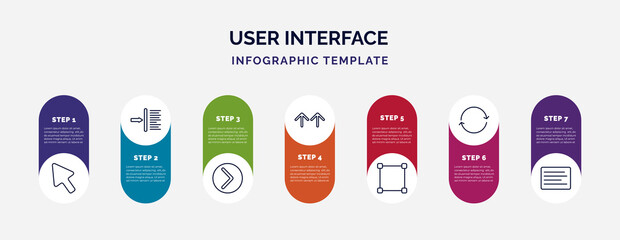 Poster - infographic template with icons and 7 options or steps. infographic for user interface concept. included cursor arrow, indent, right button, top arrows, metrize, update arrows, left side alignment