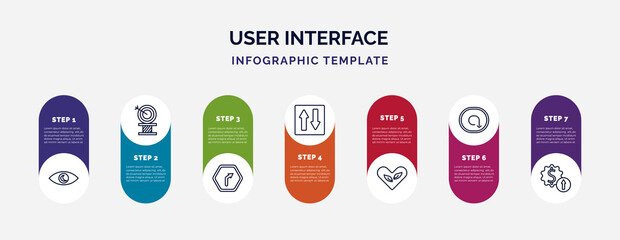 Poster - infographic template with icons and 7 options or steps. infographic for user interface concept. included viewer, archery champion, turn left only, elevator arrows, ecologic heart, clockwise drawn