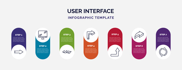 Poster - infographic template with icons and 7 options or steps. infographic for user interface concept. included right drawn arrow, display size, arrow with scribble, 3d turn right arrow, right up 3d