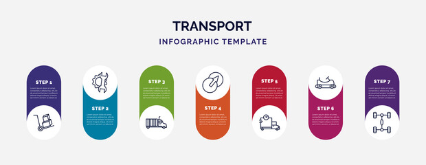 Poster - infographic template with icons and 7 options or steps. infographic for transport concept. included cart with boxes, repair, trucking, transition, shipping and delivery, go kart, chassis icons.