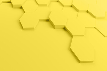 Poster - Illuminating color, the color of 2021 year, Abstract illustration with honeycombs, hexagonal grey shapes with shadow, 3D rendering