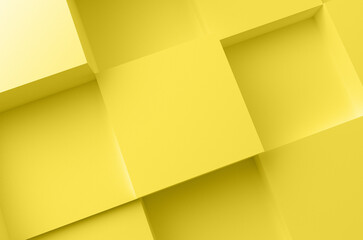 Poster - Illuminating color, the color of 2021 year,  business background with squares and cubes, yellow image with shadow for technology, 3D rendering