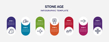 Infographic Template With Icons And 7 Options Or Steps. Infographic For Stone Age Concept. Included Cave, Mammoth, Bow And Arrow, Troglodyte, Paw Print, Bow, Totem Icons.