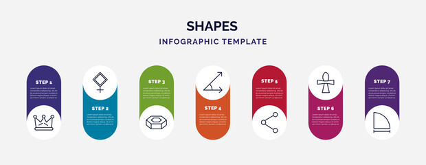 Poster - infographic template with icons and 7 options or steps. infographic for shapes concept. included royalties, pallas, hexagonal prism, angle of acute, sharing media, christian cross, radius of circle