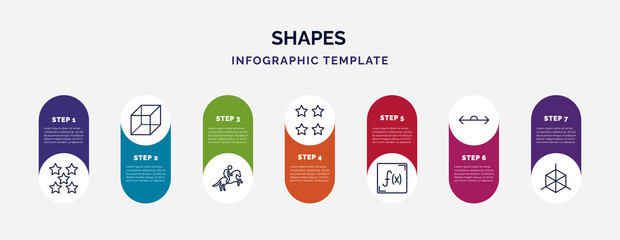 infographic template with icons and 7 options or steps. infographic for shapes concept. included star with number five, rectangular prism, horseman, star with number four, function, 180 degrees