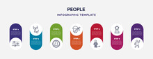 Infographic Template With Icons And 7 Options Or Steps. Infographic For People Concept. Included Preference, Couple Of Glasses, Woman Profile, Pirate Head, War Prisioner, Cinema Award, Dancing Man