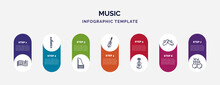 Infographic Template With Icons And 7 Options Or Steps. Infographic For Music Concept. Included Melody, Bassoon, Harpsichord, Violoncello, Viola, Cymbals, Castanets Icons.