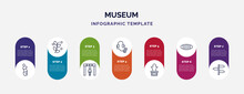 Infographic Template With Icons And 7 Options Or Steps. Infographic For Museum Concept. Included Venus De Milo, Botanical, Metal Detector, Audio Guide, Bust, Mask, Icons.