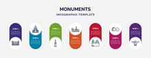 Infographic Template With Icons And 7 Options Or Steps. Infographic For Monuments Concept. Included Palais Garnier, United States Capitol, Philippines, Notre Dame Cathedral, Blue Domed Churches, Al