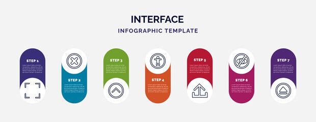 Poster - infographic template with icons and 7 options or steps. infographic for interface concept. included fullscreen, x mark, up, accessability, output, hide, eject icons.