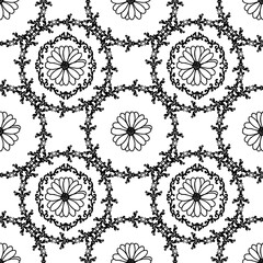 Poster - Round vintage damask ornament with flower inside, seamless pattern. Vector floral pattern for fabric, ceramic tile or wrapping paper design.