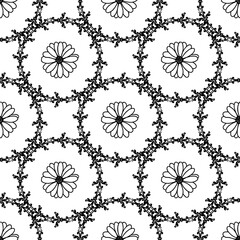Poster - seamless black and white pattern with flowers