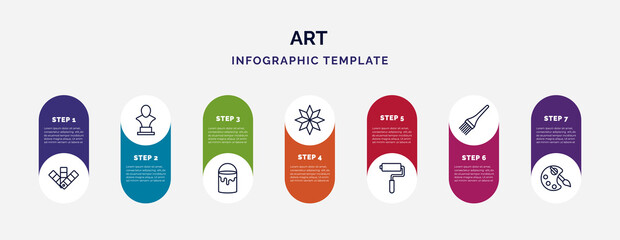 Poster - infographic template with icons and 7 options or steps. infographic for art concept. included ches, sculpture bust, paints, japanese ornament, painted, paint brushes, artist color palette icons.