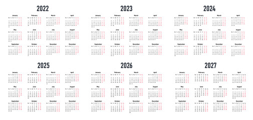 Poster - calendars 2022 2027 years. graphic elements for printing on cardboard. modern and minimalistic desig