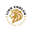 Lion head line art emblem logo design. Side view lion head vector illustration