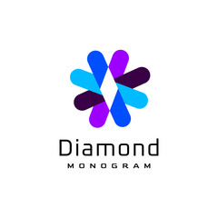 flat monogram letter vx diamond logo template 