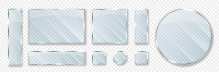 realistic glass plates. collection of interior elements for bathroom and room. set of mirrors for bo