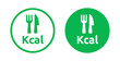 © Icons-Studio - Kilocalorie KCAL vector label symbol with fork and knife icon illustration.