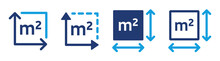 M2 Unit Icon Vector Set. Square Meter Symbol For Measuring Size Area Or Surface Dimension.