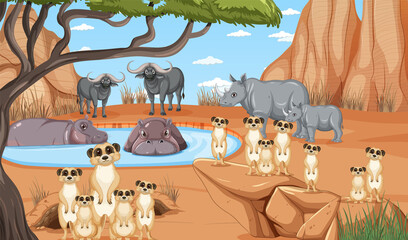 Poster - Dryland forest landscape with animals