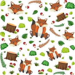 Sticker - Cute fox seamless pattern