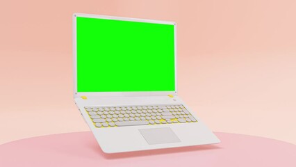 laptop mock-up white color animation on pink background. designed in pastel tones. minimal idea conc