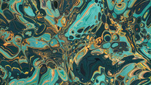 Paint Swirls In Beautiful Turquoise And Yellow Colors, With Gold Glitter. Luxurious Art Background.