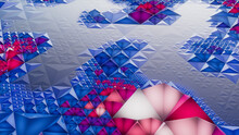 Neon Modern Surface With Tetrahedrons. Illuminated, Blue And Pink Abstract 3d Texture.