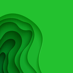 Wall Mural - Abstract green background in paper cut style. 3d layout wallpaper cut out from cardboard. Modern template with abstract curve shapes. Vector environmental card with papercut waves for business poster.
