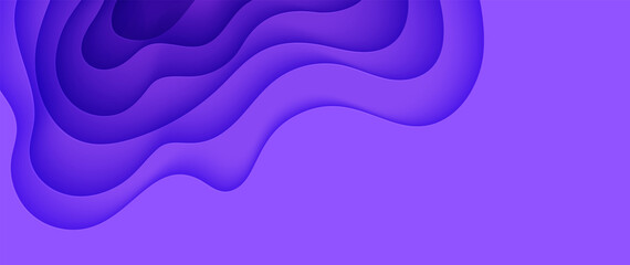 Wall Mural - Abstract background in paper cut style. 3d violet and purple colors waves with smooth shadow. Vector illustration with layered curved line shape. Rectangular composition of liquid layers in papercut.