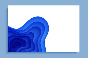 Wall Mural - Abstract background in paper cut style. 3d wallpaper with cut out deep waves modern cover. Blue color layers with smooth shadow papercut art. Vector card illustration, origami geometric shapes