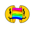 © Taras - Acid smiley face. Psychedelic symbol of rave and techno. Funny sticker with rainbow