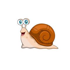 Cartoon cute snail with brown color shell. Vector illustration. Cute animal cartoon