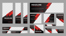 Business Banner Design Web Template Set, Horizontal Header Web Banner. Black And Red. Cover Header Background For Website Design, Social Media Cover Ads Banner, Flyer, Invitation Card	