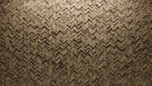 Textured, Natural Stone Wall Background With Tiles. Herringbone, Tile Wallpaper With 3D, Polished Blocks. 3D Render