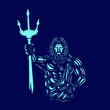 Poseidon the mythology logo line pop art portrait god colorful design with dark background. 