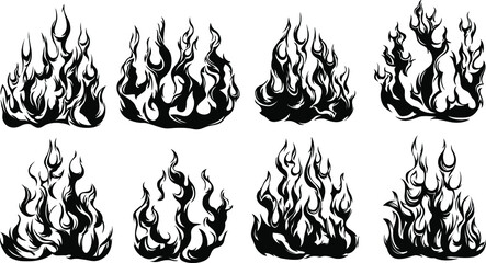 Fire flames isolated on white background. Tribal tattoo design.